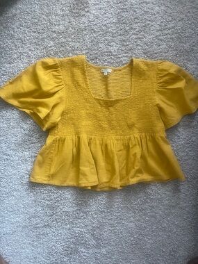 EARTHBOUND Mustard Smocked Square Neck Peplum Top
